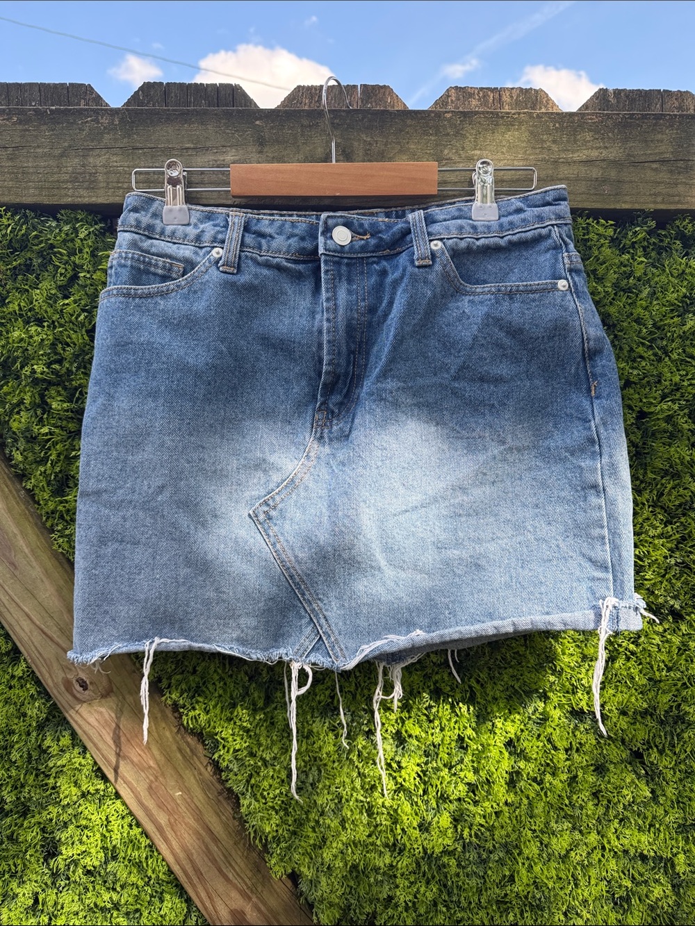 Forever 21 Light Blue Distressed Denim Mini Skirt